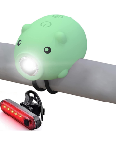Conjunto de luzes de bicicleta porquinho fofo com buzina e luz traseira, recarregável por USB-C