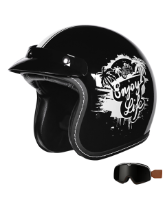 Capacete de motocicleta retrô aberto 3/4 com óculos para condução em estrada e cruiser
